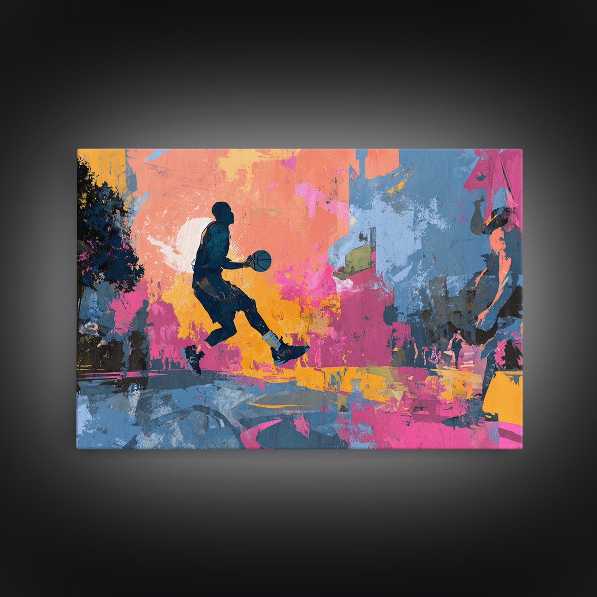 Basketball Player in Street Mural Energy Canvas Print, Graffiti Art, Contemporary Art, Living Room Decor, Fine Art, Street, GRF-3x2-72