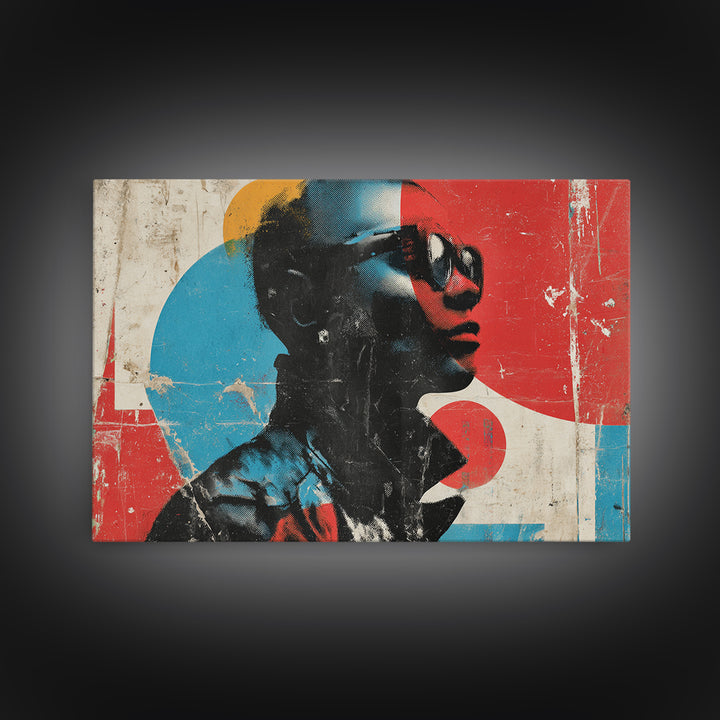 Masked Street Artist Silhouette Framed Canvas Print, Graffiti Art, Abstract Wall Art, Living Room Decor, Oil Painting, Street, GRF-3x2-74