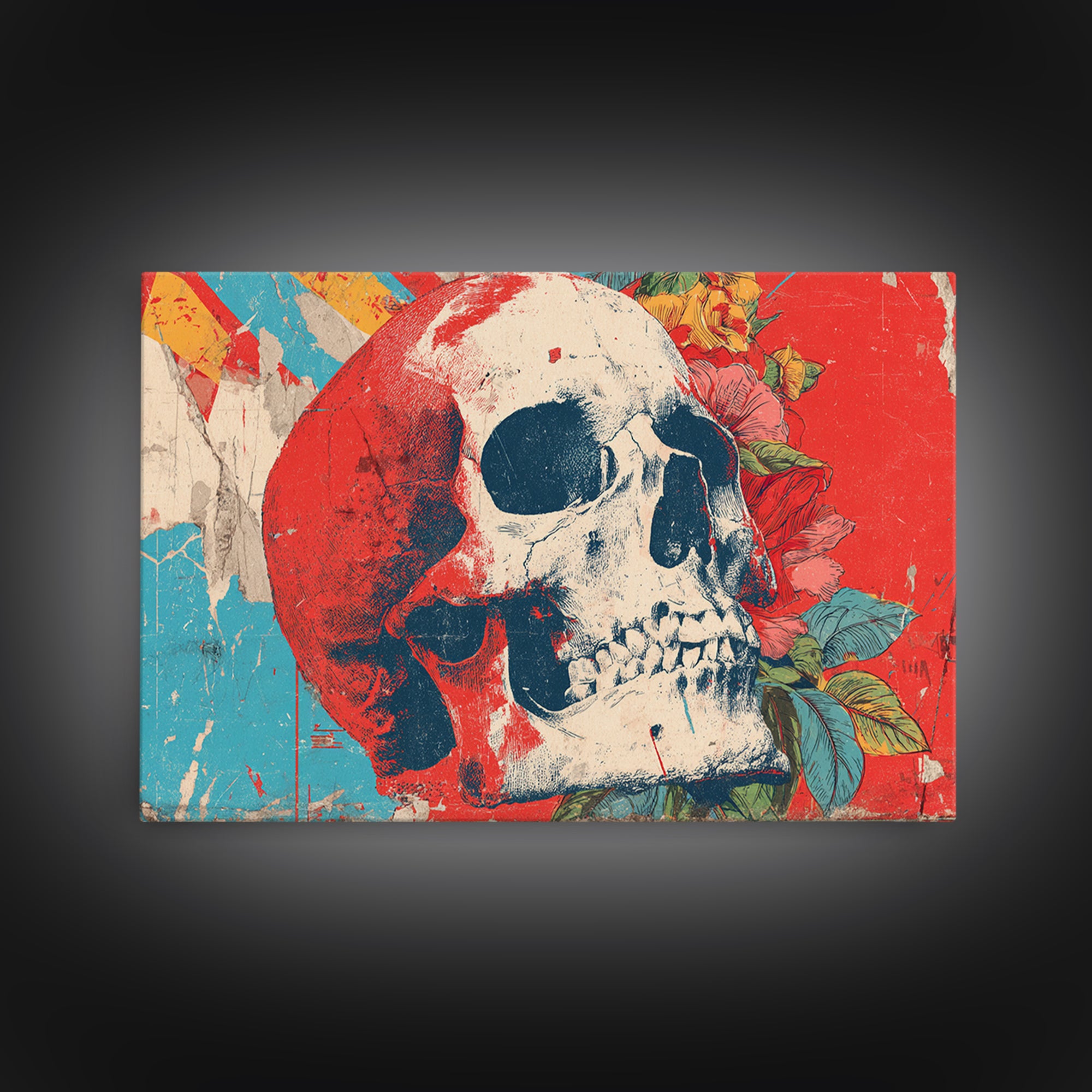 Street Mural Skull Framed Canvas Print, Graffiti Art, 3d Wall Art, Living Room Decor, Oil Painting, Street, Statement Artwork, GRF-3x2-9