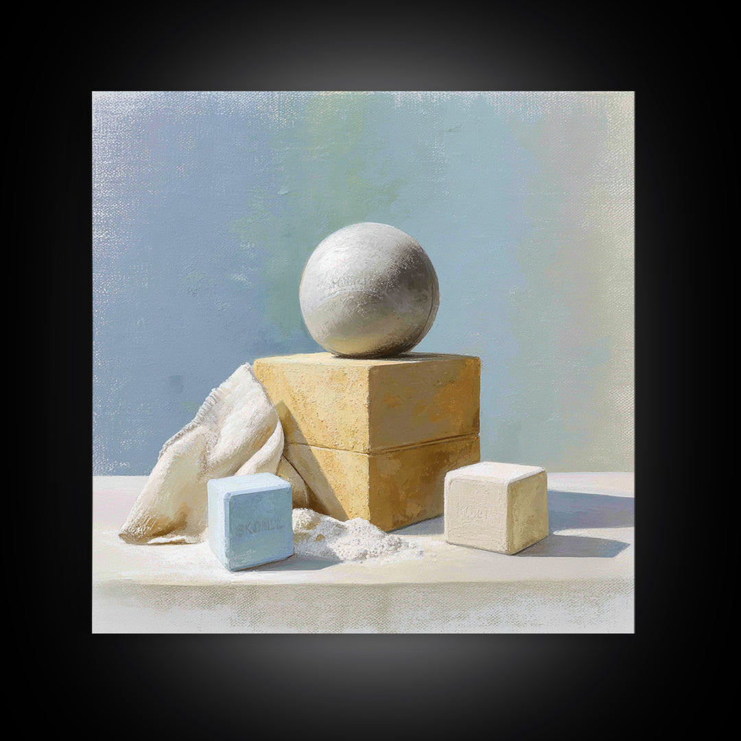Medicine Ball and Chalk Still Life Framed Canvas Print, Gym Art, Framed Canvas, Gym Decor, Fine Art, Strength, GYM-1x1-71