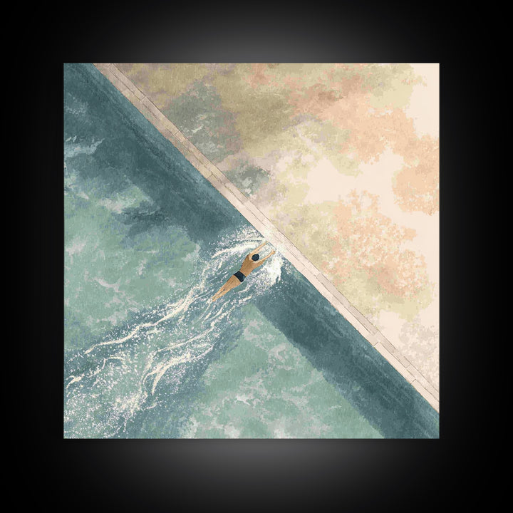 Swimmer Cutting Through Blue Water Canvas Print, Gym Art, Art Print, Gym Decor, Fine Art, Strength, Abstract Wall Art, GYM-1x1-91