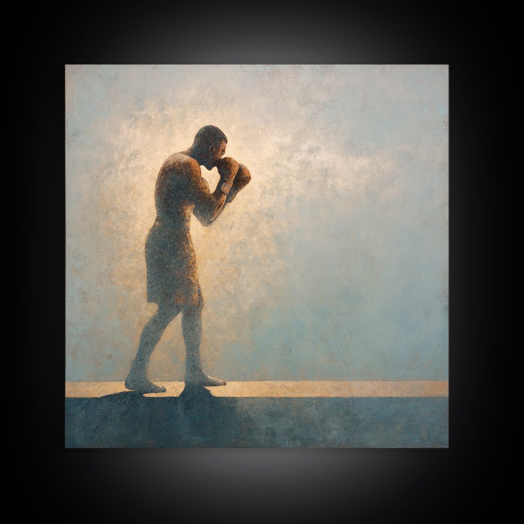 Powerful Boxer Silhouette Canvas Print, Gym Art, Living Room Decor, Gym Decor, Oil Painting, Strength, Sports Poster, GYM-1x1-97