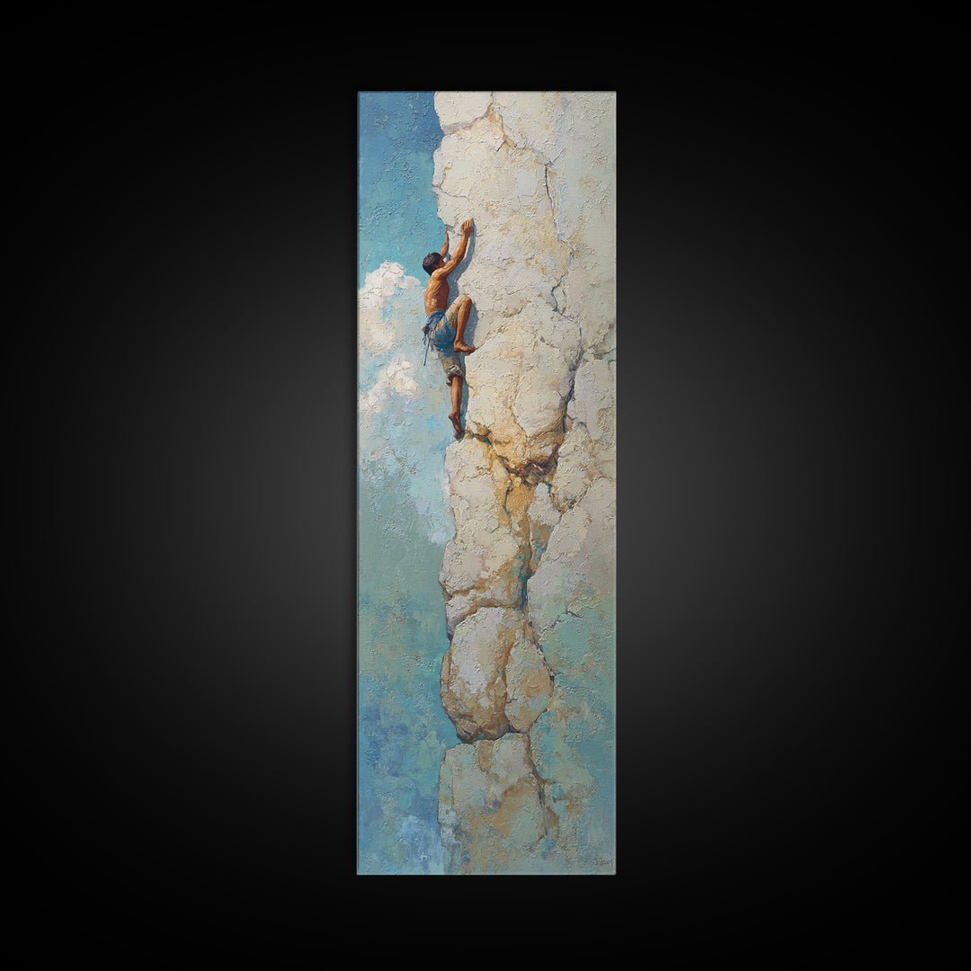 Rock Climber Reaching a Glowing Hold Canvas Print, Gym Art, Art Print, Gym Decor, Fine Art, Strength, Abstract Wall Art, GYM-1x3-94