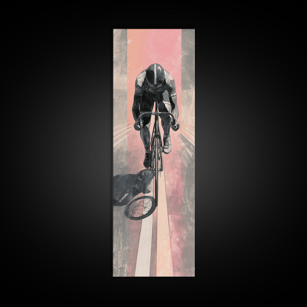 Cyclist Racing Through Neon Speed Lines Canvas Print, Gym Art, Room Decor, Gym Decor, Abstract Art, Strength, Bar Art, GYM-1x3-98