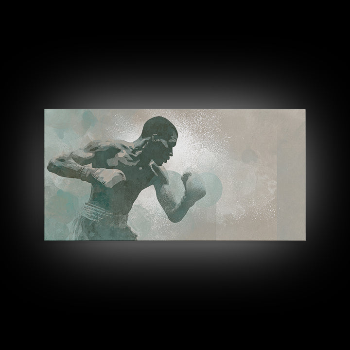 Powerful Boxer Silhouette Canvas Print, Gym Art, Living Room Decor, Gym Decor, Oil Painting, Strength, Sports Poster, GYM-2x1-21
