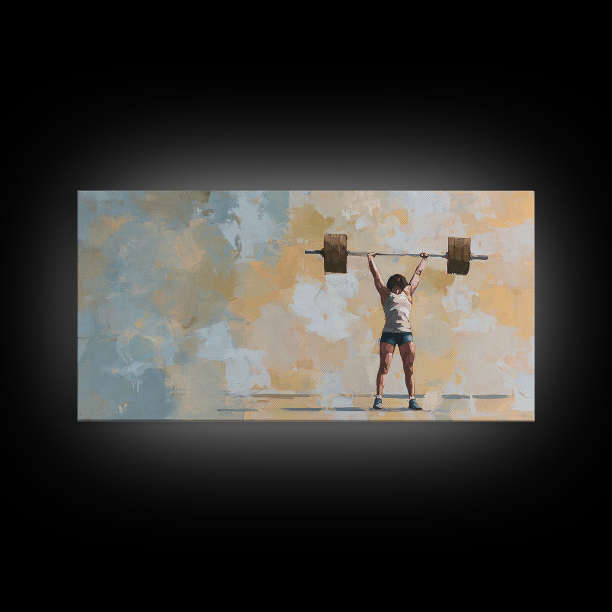 Female Weightlifter with Triumphant Stance Framed Canvas Print, Gym Art, Man Cave Decor, Gym Decor, Fine Art, Strength, GYM-2x1-3
