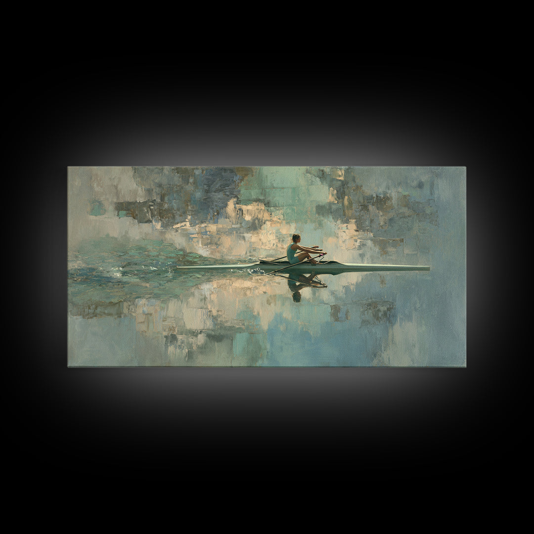 Rowing Athlete with Water Spray and Rhythm Framed Canvas Print, Gym Art, Print, Gym Decor, Fine Art, Strength, Wall Decoration, GYM-2x1-33