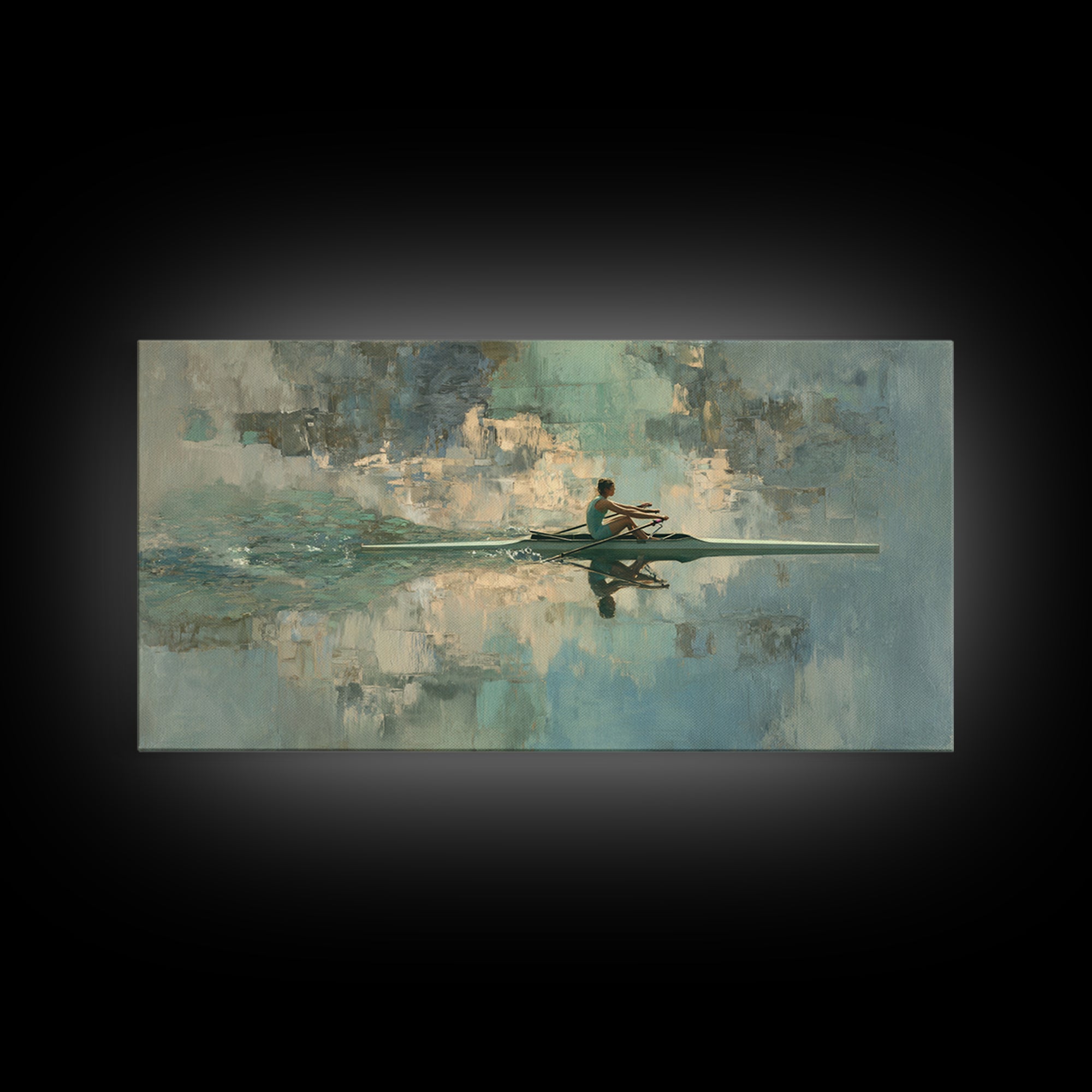 Rowing Athlete with Water Spray and Rhythm Framed Canvas Print, Gym Art, Print, Gym Decor, Fine Art, Strength, Wall Decoration, GYM-2x1-33