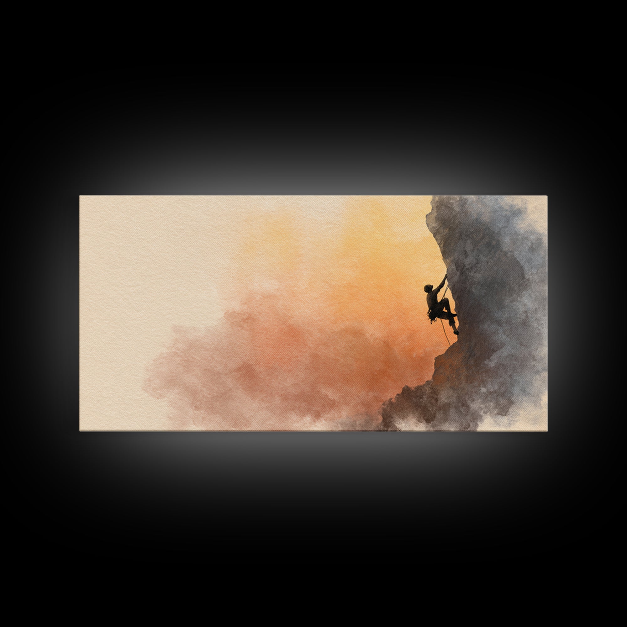Rock Climber Reaching a Glowing Hold Canvas Print, Gym Art, Print, Gym Decor, Fine Art, Strength, Wall Decoration, Sports Decor, GYM-2x1-54