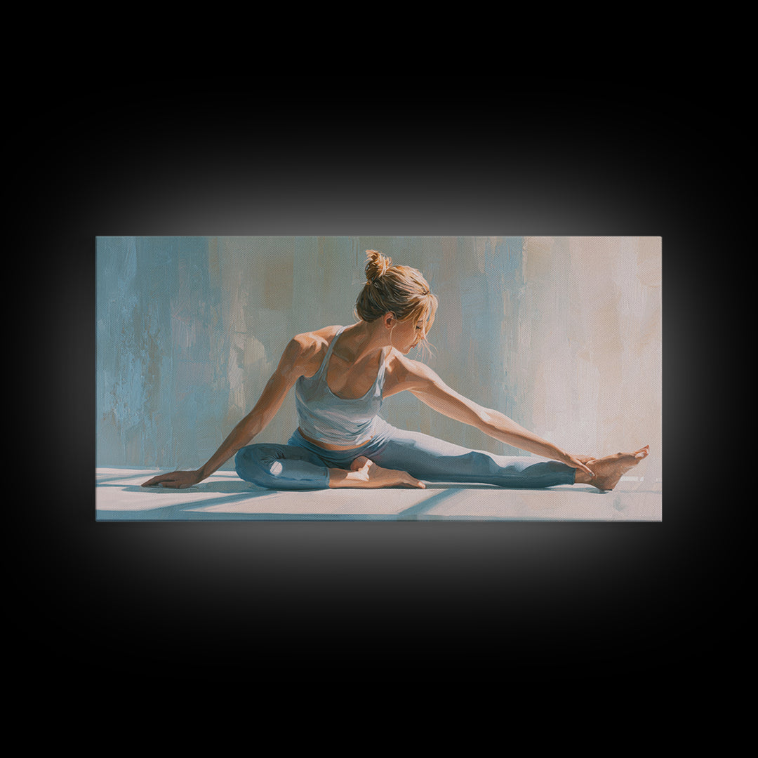 Fitness Woman Stretching Framed Canvas Print, Gym Art, Motivational Poster, Gym Decor, Fine Art, Strength, Motivational Art, GYM-2x1-65