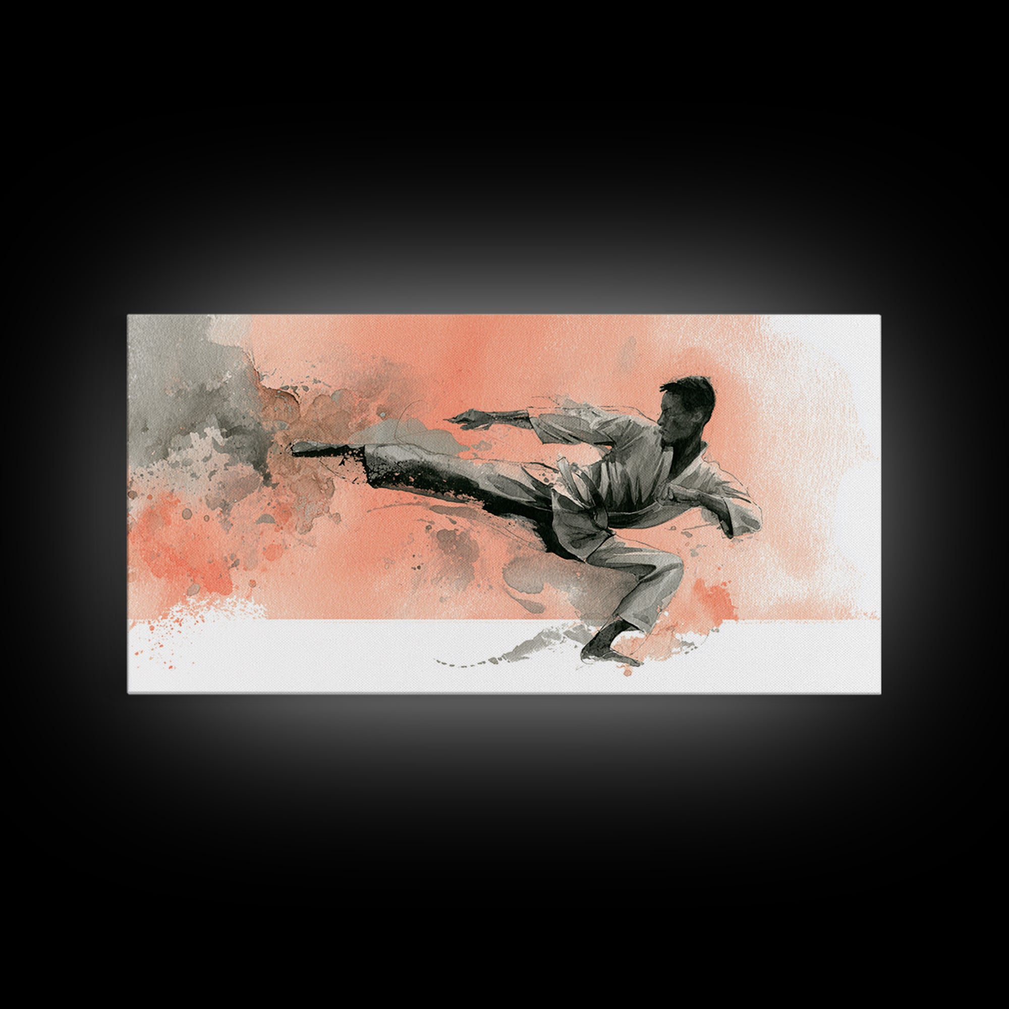 Martial Artist Kick Painted Framed Canvas Print, Gym Art, Printable Wall Art, Gym Decor, Fine Art, Strength, Sports Decor, GYM-2x1-7