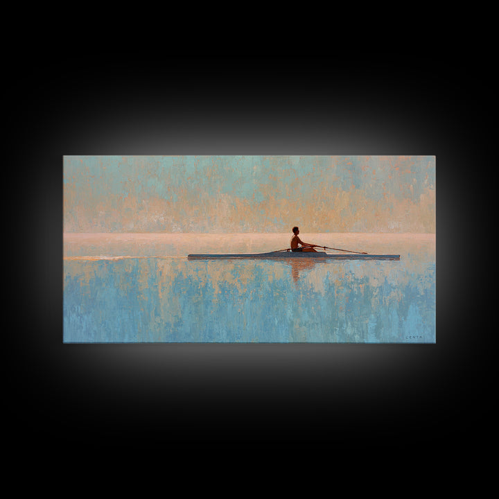 Rowing Athlete with Water Spray and Rhythm Framed Canvas Print, Gym Art, Print, Gym Decor, Fine Art, Strength, Wall Decoration, GYM-2x1-9