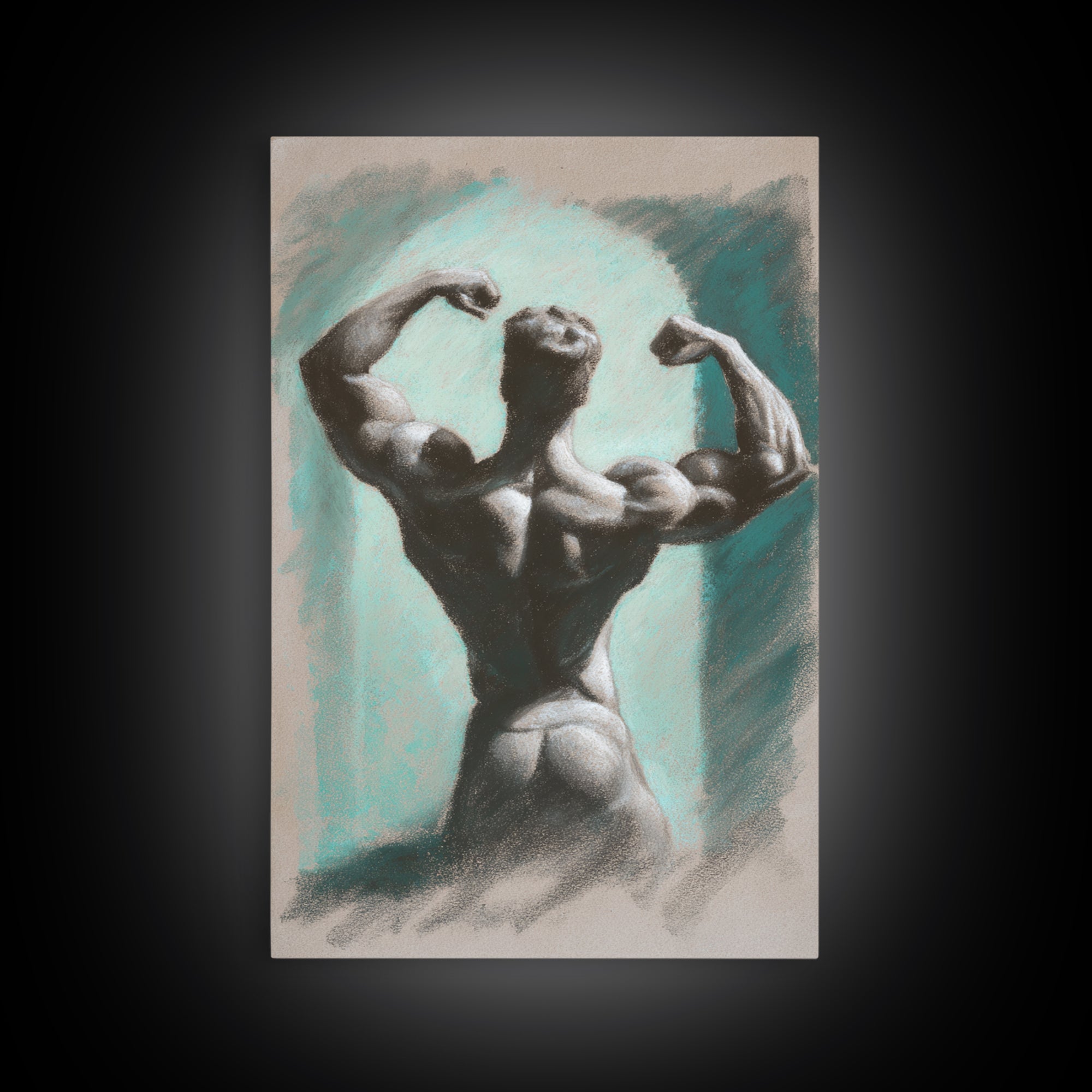 Bodybuilder Pose Rendered Framed Canvas Print, Gym Art, Living Room Decor, Gym Decor, Oil Painting, Strength, Sports Poster, GYM-2x3-12