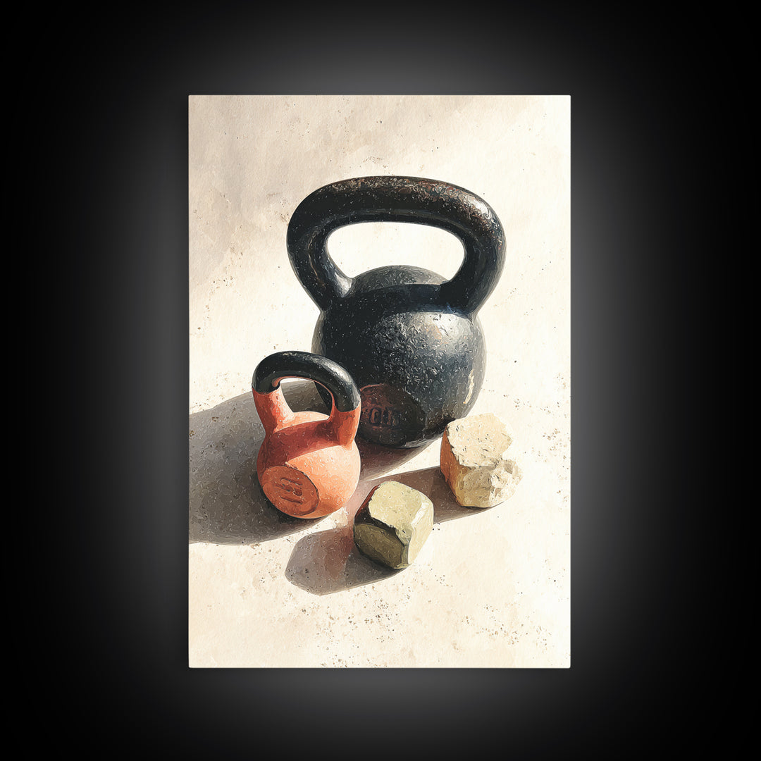 Kettlebell Still Life Framed Canvas Print, Gym Art, Motivational Poster, Gym Decor, Abstract Art, Strength, Motivational Art, GYM-2x3-17