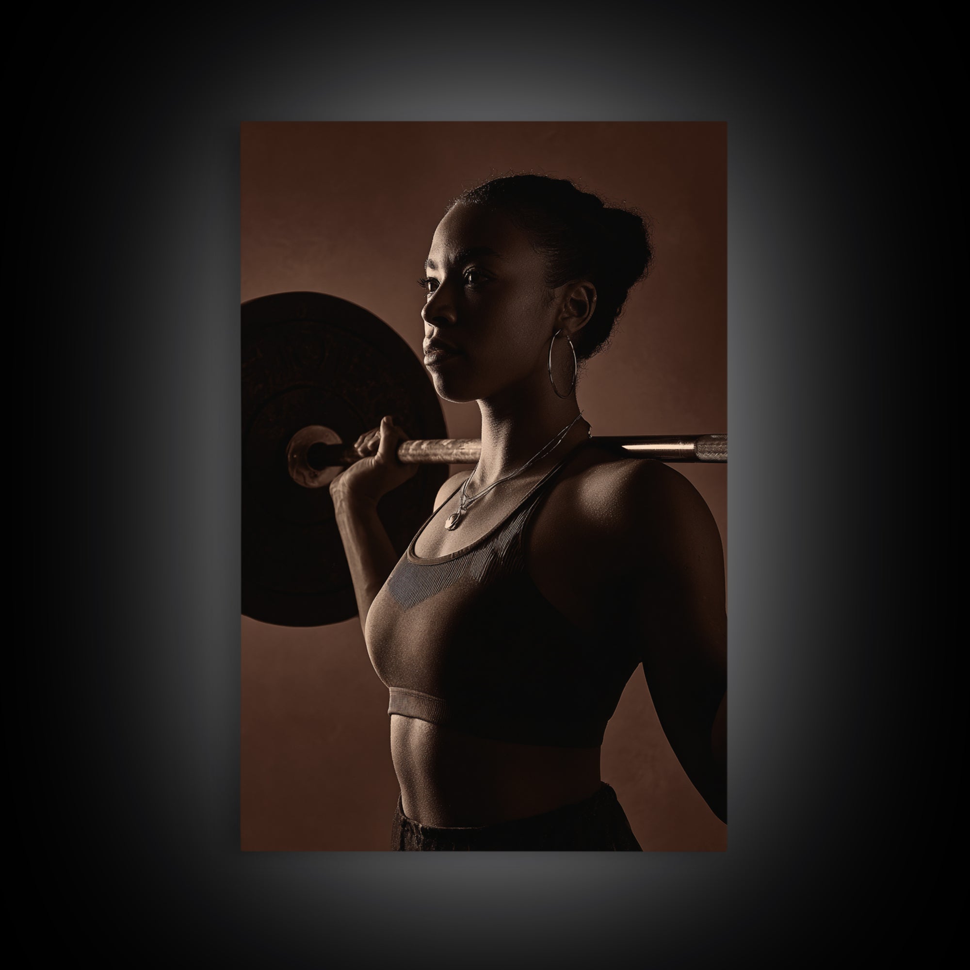 Barbell and Plates Canvas Print, Gym Art, Black Girl Wall Art, Gym Decor, Fine Art, Strength, Gym Sign, Motivational Art, GYM-2x3-58