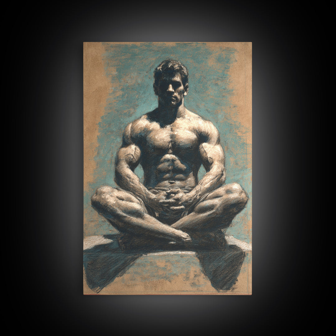 Bodybuilder Pose Rendered Framed Canvas Print, Gym Art, Bar Art, Gym Decor, Fine Art, Strength, Gym Sign, Motivational Art, GYM-2x3-60