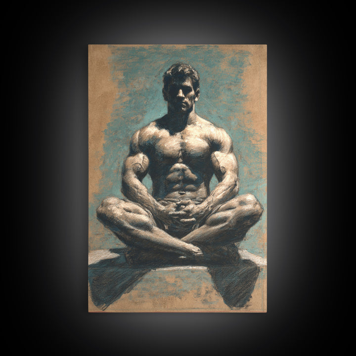 Bodybuilder Pose Rendered Framed Canvas Print, Gym Art, Bar Art, Gym Decor, Fine Art, Strength, Gym Sign, Motivational Art, GYM-2x3-60