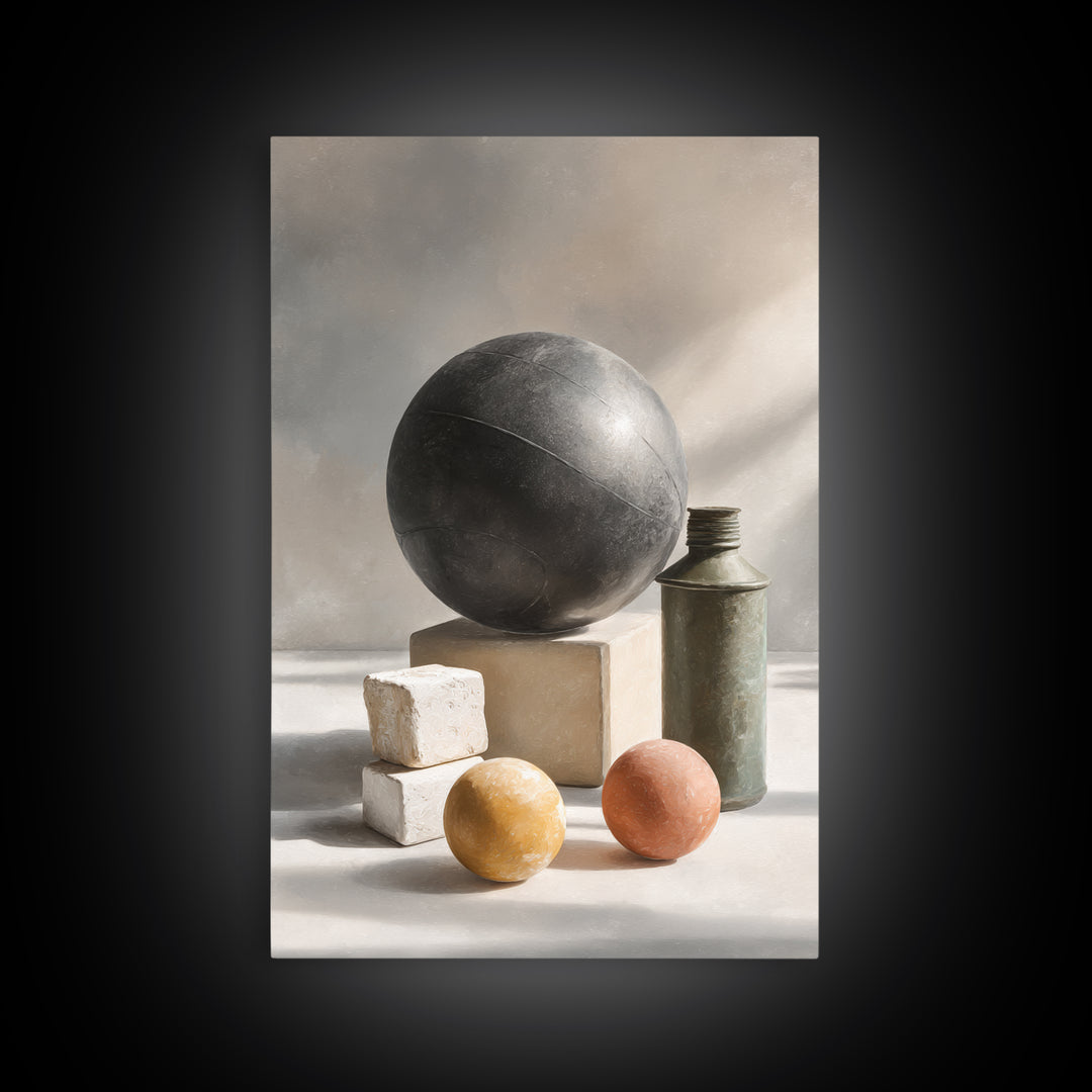 Medicine Ball and Chalk Still Life Canvas Print, Gym Art, Sports Wall Art, Gym Decor, Fine Art, Strength, Home Gym Decor, GYM-2x3-79