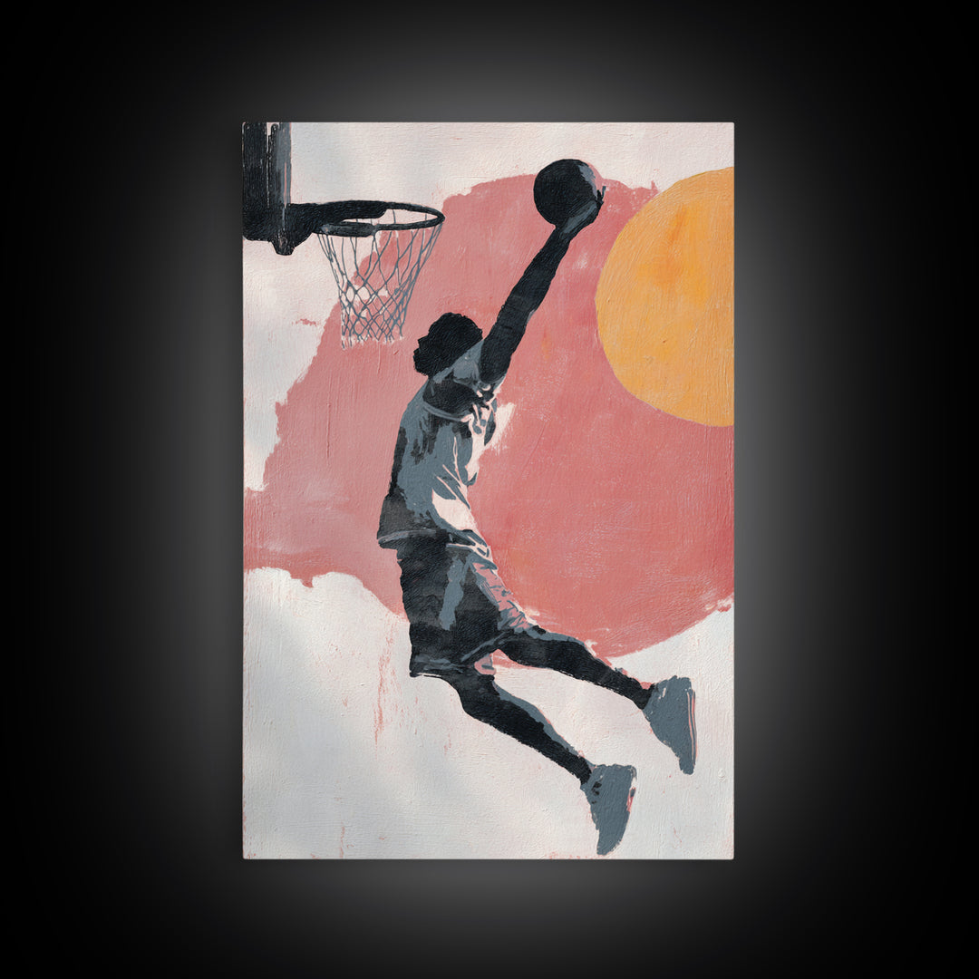 Basketball Player Dunking Through Bold Color Canvas Print, Gym Art, Motivational Poster, Gym Decor, Abstract Art, Strength, GYM-2x3-86