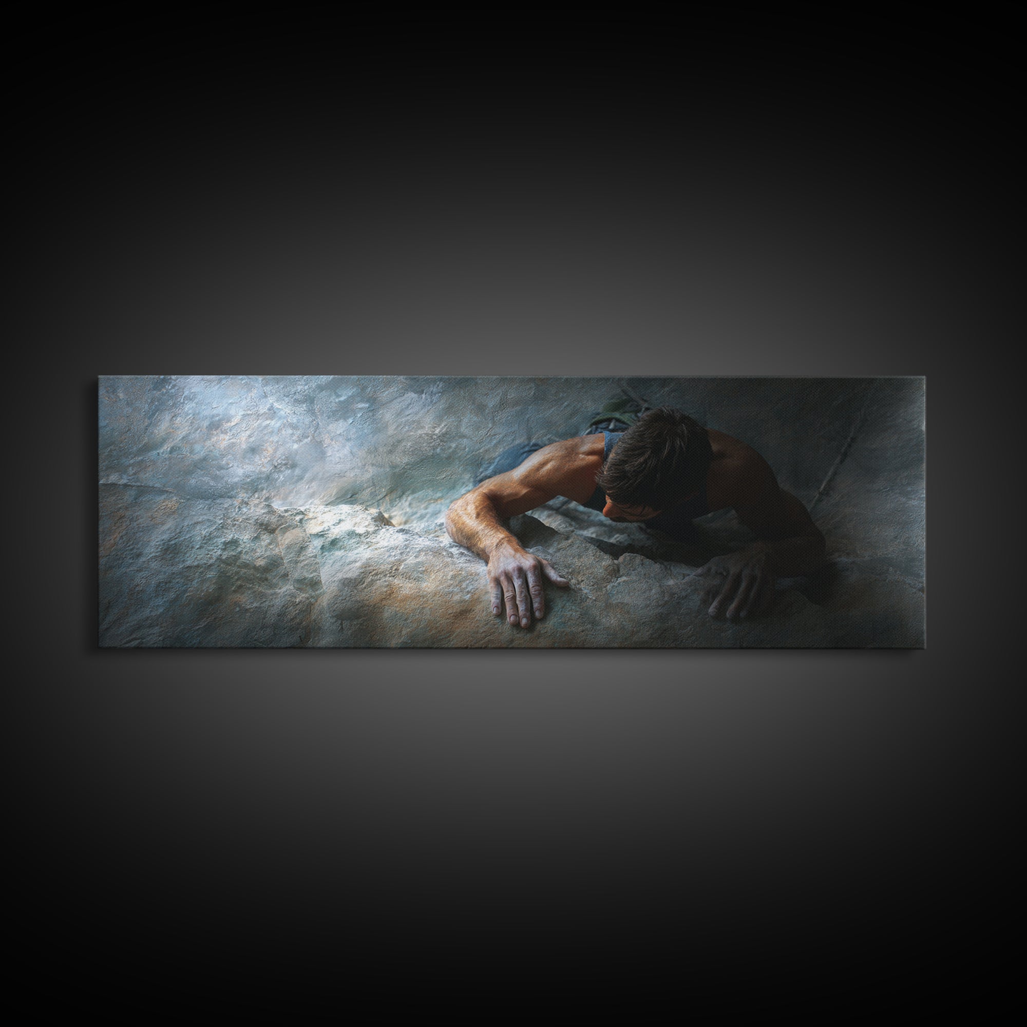 Rock Climber Reaching a Glowing Hold Framed Canvas Print, Gym Art, Bar Art, Gym Decor, Strength, Gym Sign, Motivational Art, GYM-3x1-2