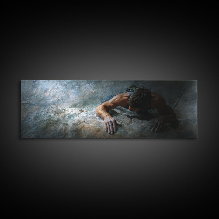 Rock Climber Reaching a Glowing Hold Framed Canvas Print, Gym Art, Bar Art, Gym Decor, Strength, Gym Sign, Motivational Art, GYM-3x1-2