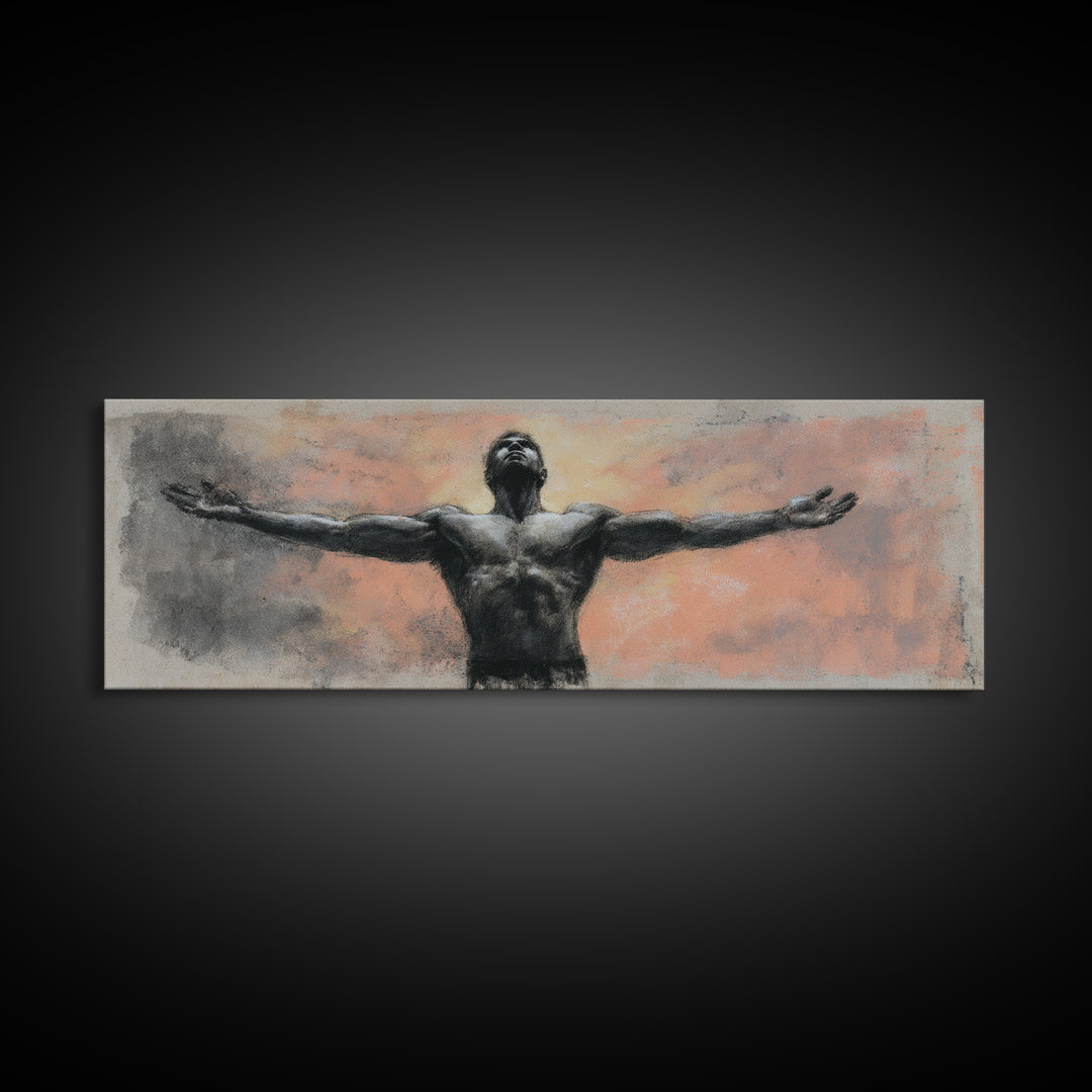 Bodybuilder Pose Rendered Canvas Print, Gym Art, Gym Wall Decor, Gym Decor, Fine Art, Strength, Room Decor, Textured Painting, GYM-3x1-20