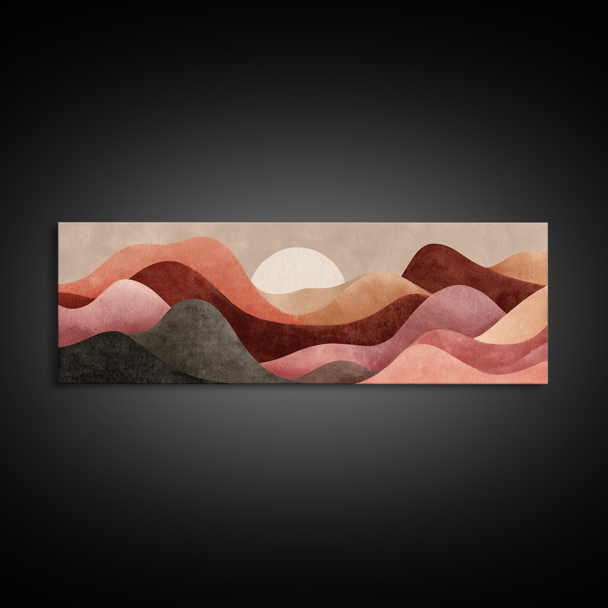 Minimal Heartbeat and Mountain Endurance Symbol Framed Canvas Print, Gym Art, Sports Decor, Gym Decor, Oil Painting, Strength, GYM-3x1-82