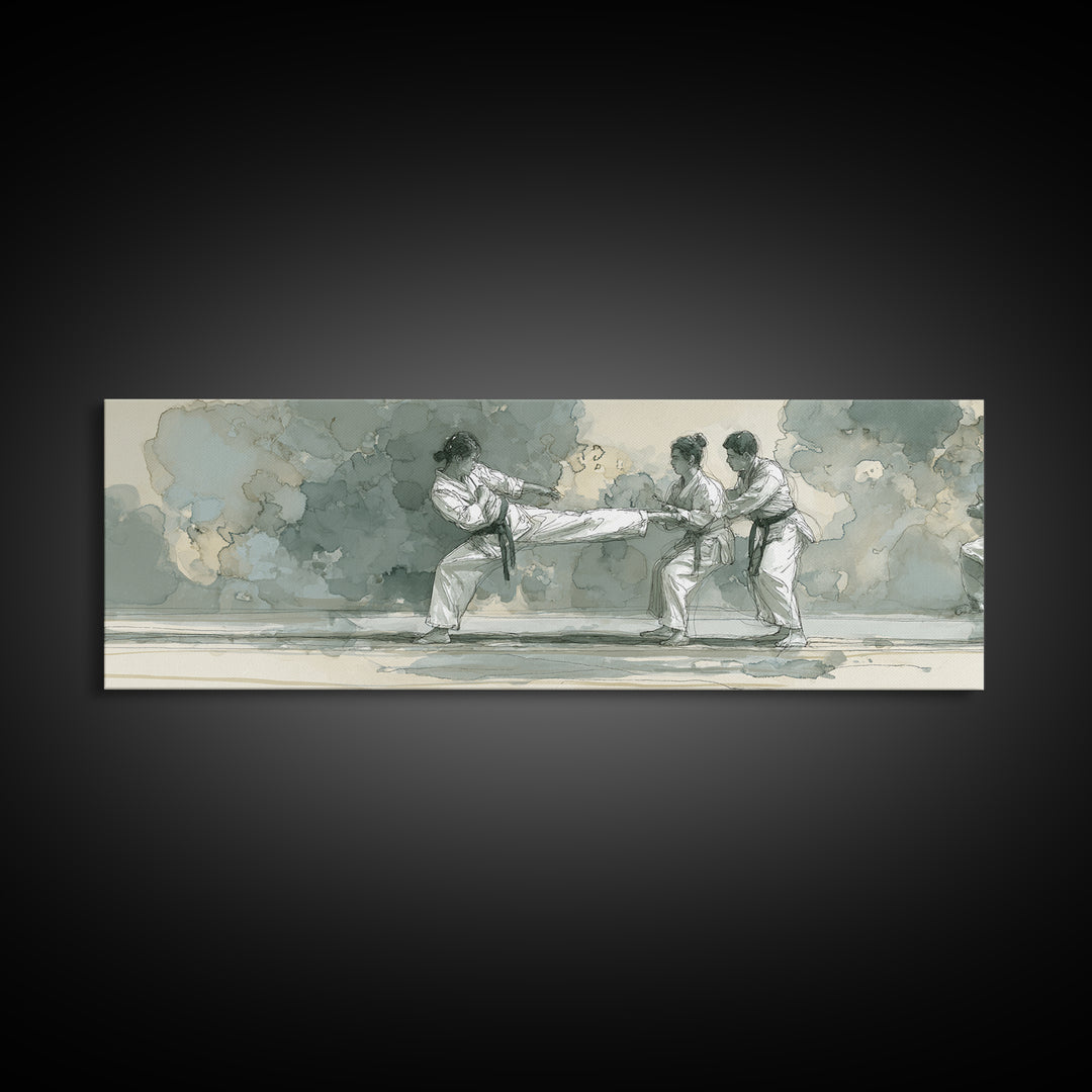 Martial Artist Kick Painted Framed Canvas Print, Gym Art, Abstract Wall Art, Gym Decor, Fine Art, Strength, Bodybuilding Poster, GYM-3x1-99