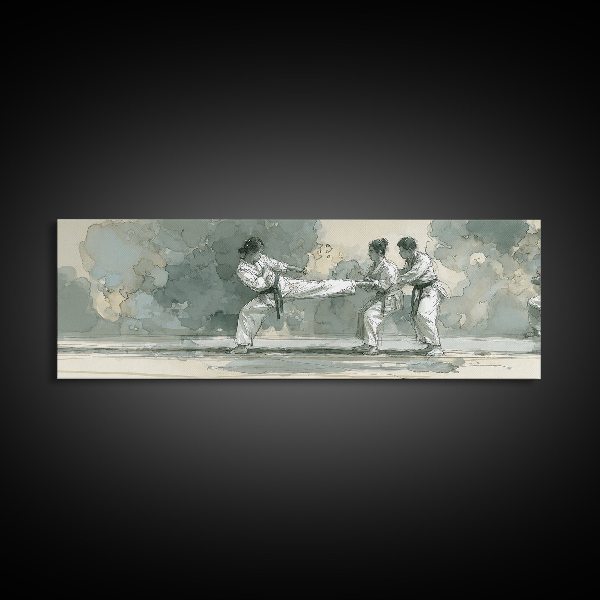 Martial Artist Kick Painted Framed Canvas Print, Gym Art, Abstract Wall Art, Gym Decor, Fine Art, Strength, Bodybuilding Poster, GYM-3x1-99