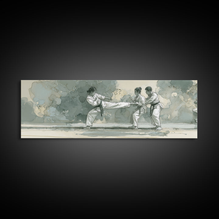 Martial Artist Kick Painted Framed Canvas Print, Gym Art, Abstract Wall Art, Gym Decor, Fine Art, Strength, Bodybuilding Poster, GYM-3x1-99