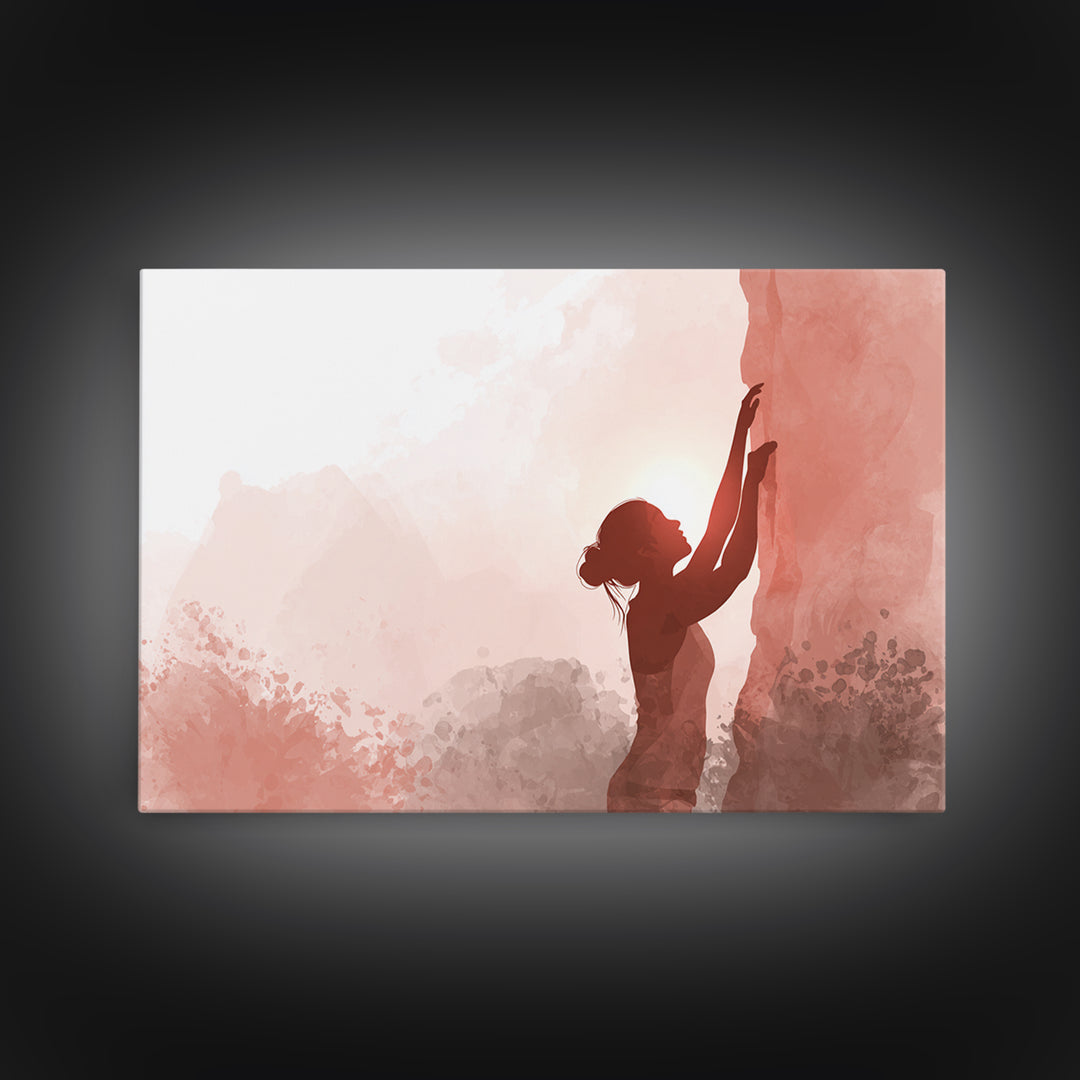 Rock Climber Reaching a Glowing Hold Framed Canvas Print, Gym Art, Man Cave Decor, Gym Decor, Strength, Home Gym Decor, GYM-3x2-14