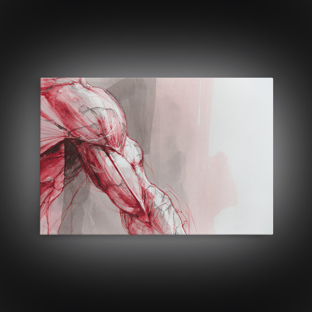 Abstract Muscle Anatomy Framed Canvas Print, Gym Art, Framed Canvas, Gym Decor, Abstract Art, Strength, Textured Painting, GYM-3x2-36