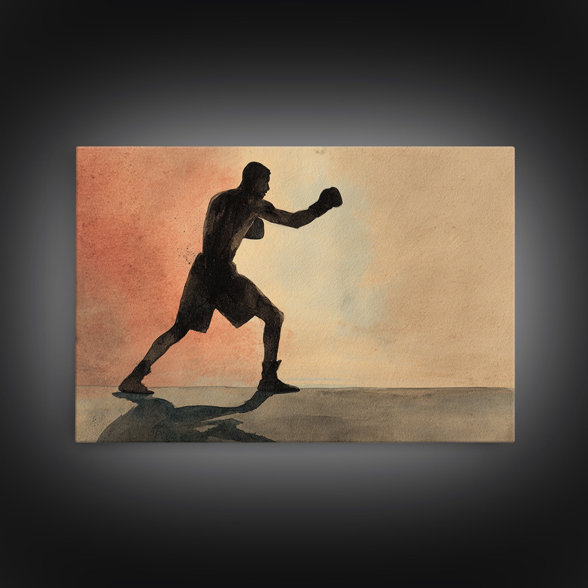 Powerful Boxer Silhouette Framed Canvas Print, Gym Art, Gym Wall Decor, Gym Decor, Fine Art, Strength, Room Decor, GYM-3x2-5