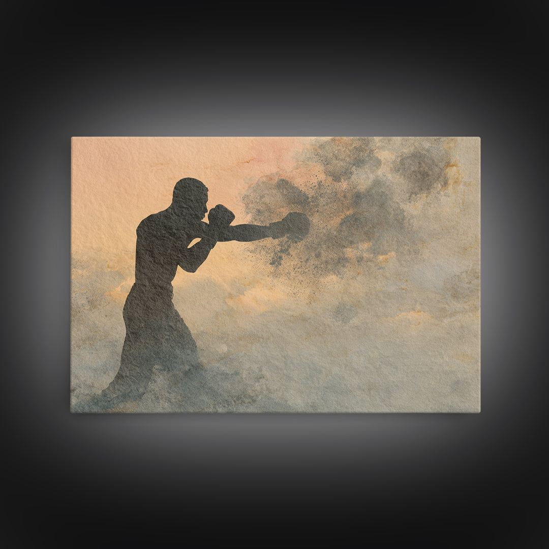 Powerful Boxer Silhouette Framed Canvas Print, Gym Art, Art Print, Gym Decor, Fine Art, Strength, Abstract Wall Art, Bar Art, GYM-3x2-77