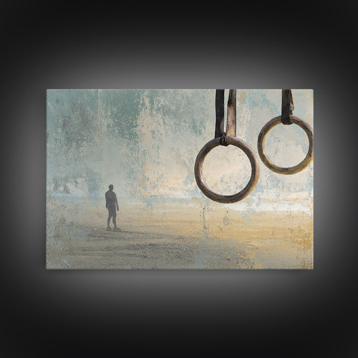 Gymnast Rings Athlete Framed Canvas Print, Gym Art, Contemporary Art, Gym Decor, Oil Painting, Strength, Gym Wall Decor, GYM-3x2-91