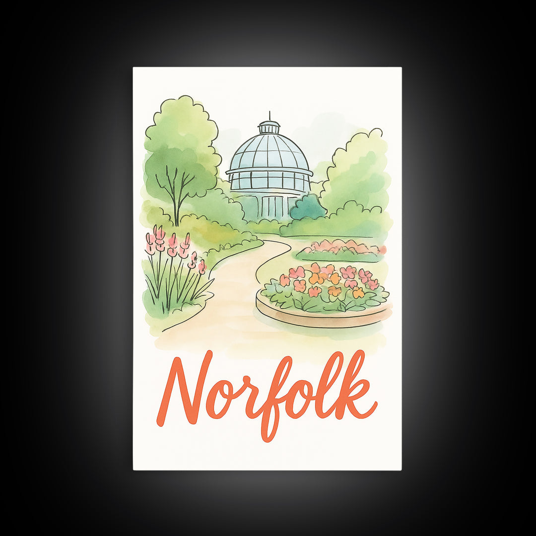 Norfolk Virginia Travel Poster, Canvas Print, Hand Drawn Watercolor Art, Norfolk City Art, Watercolor Cityscape, Wall Art, Art Print
