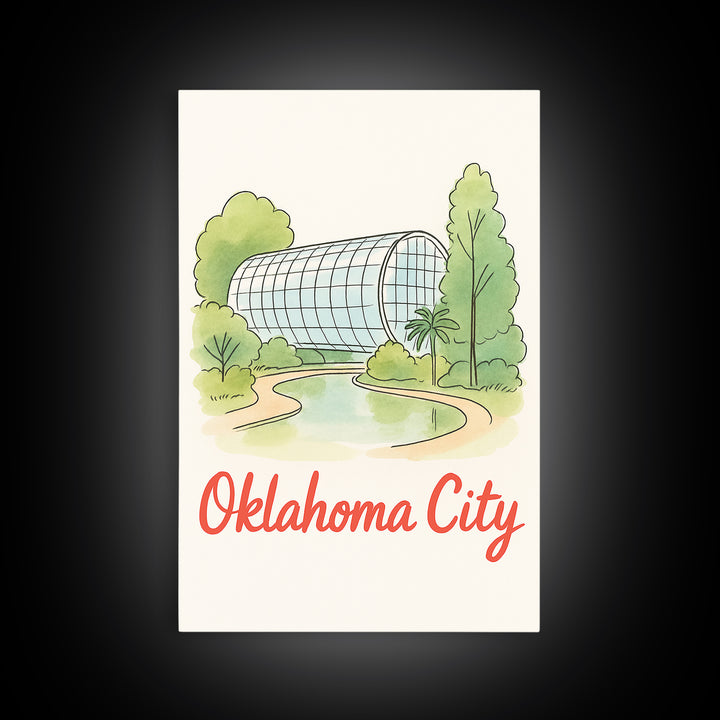 Oklahoma City Oklahoma Travel Poster, Canvas Print, Watercolor Downtown Skyline Art, Oklahoma City City Art, Mid Century Wall Art, Wall Art