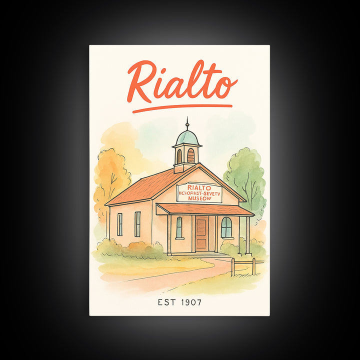 Rialto Travel Poster, Framed Canvas Print, Hand Drawn Watercolor Art, Rialto Wall Art, Travel Poster Art, Living Room Wall Art