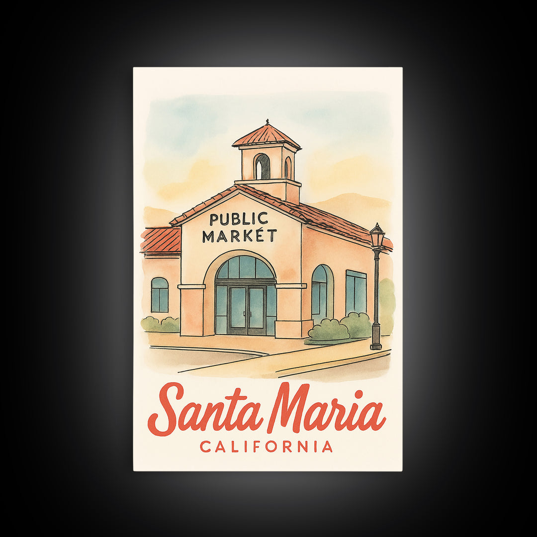 Santa Maria Travel Poster, Framed Canvas Print, Watercolor Skyline Art, Santa Maria City Art, Travel Art Print, Gift For Travelers