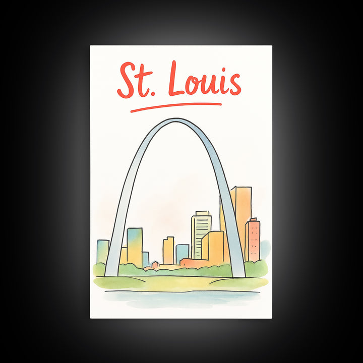 St Louis Travel Poster, Canvas Print, Hand Drawn Watercolor Art, St Louis Travel Art, Gift For Travelers, Retro Travel Print, Design 2
