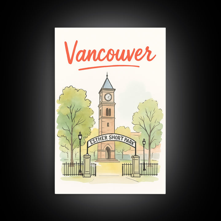 Vancouver Travel Poster, Framed Canvas Print, Watercolor Skyline Art, Vancouver Art Print, City Travel Prints, Eclectic Wall Decor