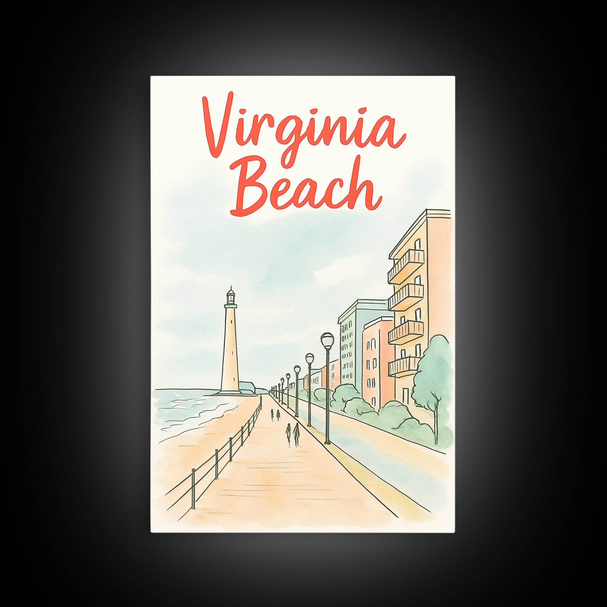 Virginia Beach Travel Poster, Canvas Print, Soft Sketch Travel Art, Virginia Beach Travel Art, Travel Poster Set, City Art Print