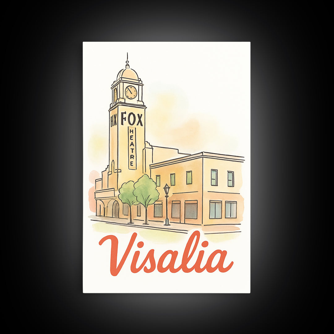 Visalia California Travel Poster, Canvas Print, Watercolor Urban Skyline Art, Visalia Poster Print, Travel Poster Art, City Travel Prints