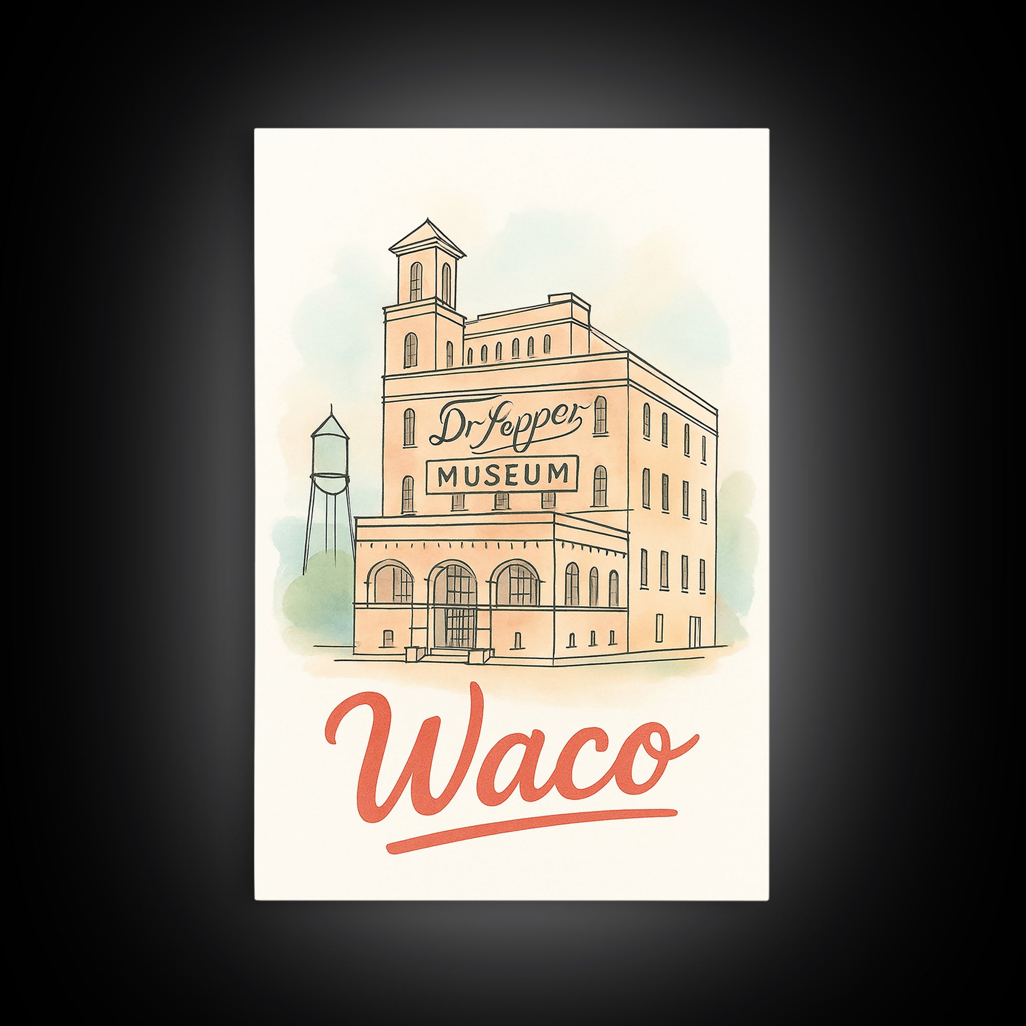 Waco Texas Travel Poster, Canvas Print, Watercolor Skyline Art Art, Waco Travel Art, Retro Travel Print, City Art Print, Travel Art Print