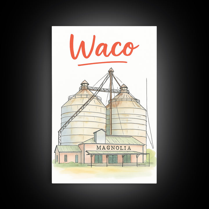Waco Travel Poster, Canvas Print, Watercolor Urban Skyline Art, Waco Poster Print, City Art Print, Travel Wall Art, Gift For Travelers