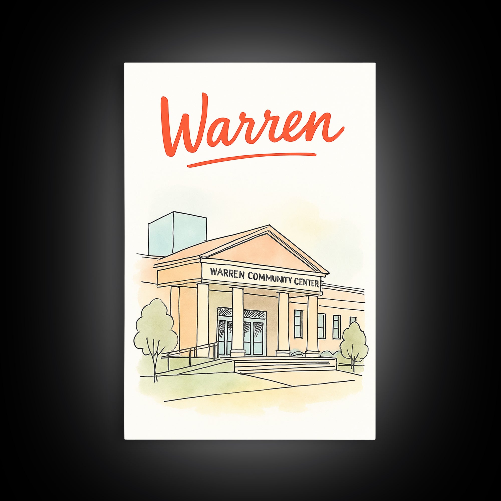 Waren Travel Poster, Framed Canvas Print, Soft Sketch Travel Art, Waren Travel Art, Eclectic Wall Decor, Retro Travel Print, City Poster