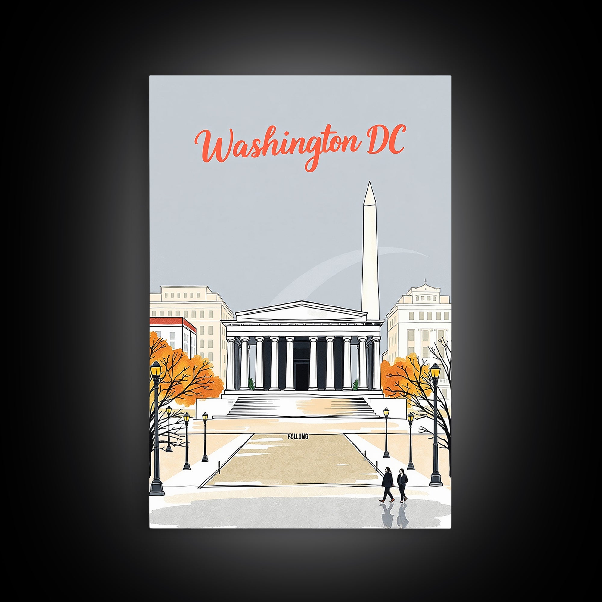 Washington Travel Poster, Framed Canvas Print, Hand Drawn Watercolor Art, Washington Poster Print, Travel Poster Set, Mid Century Wall Art