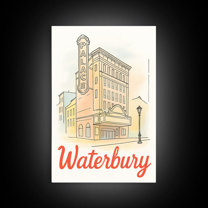 Waterbury Travel Poster, Canvas Print, Illustrated City Wall Art, Waterbury Art Print, City Travel Prints, Vintage City Art, Poster Art