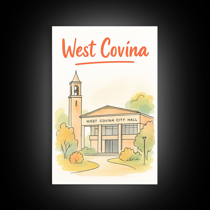 West Covina California Travel Poster, Canvas Print, Illustrated City Wall Art, West Covina Travel Art, Travel Art Print, Travel Poster Set