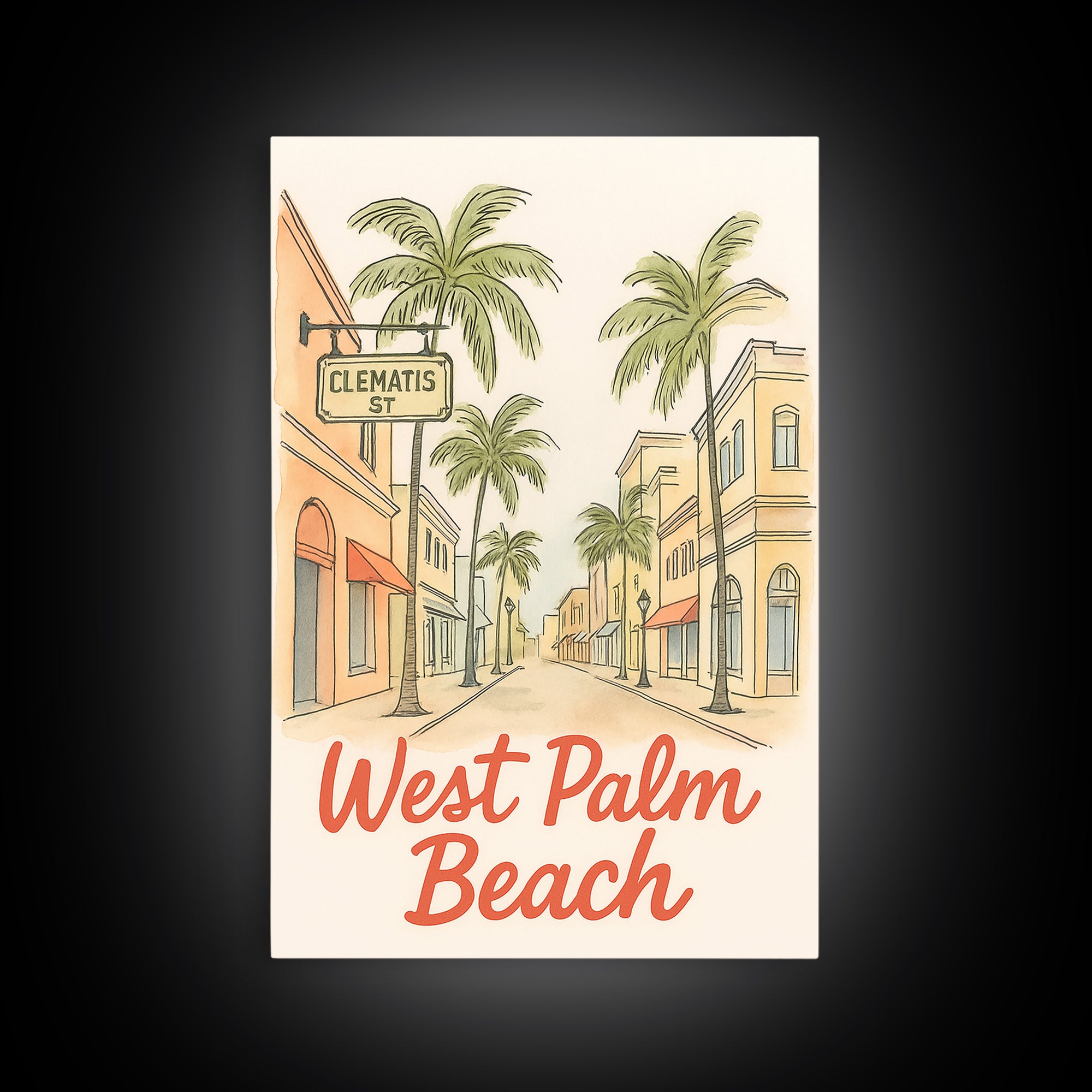 West Palm Beach Florida Travel Poster, Canvas Print, Soft Sketch Travel Art, West Palm Beach Poster Print, Poster Art, Travel Poster Set